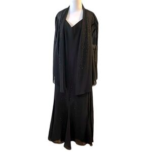 VINTAGE CATHERINES BEADED JACKET AND EVENING DRESS SET BLACK PLUS SIZE 24W